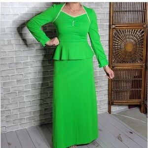 Vintage Kelly green peplum full length maxi dress est sz Med/Large